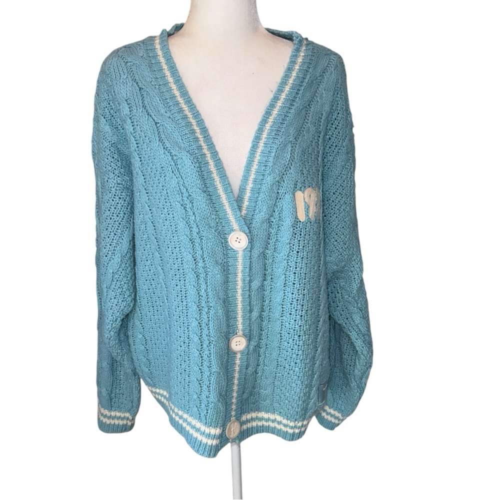 1989 Taylor’s Version Blue Cable Knit Preppy Cardigan Oversized Swiftie Cozy TS